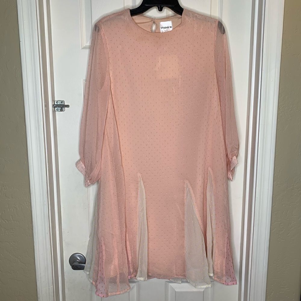 Studio 18 Pale Pink Embellished Dress Sheer Sleeve